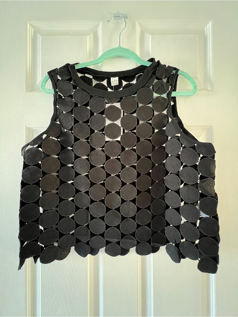 Black Circle Appliqué Sleeveless Top